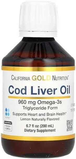 California Gold Nutrition Cod Liver Oil With Omega3 Fatty Acids Epa Dha Vitamins A And D Norwegian Triglyceride Form Natural Lemon 6.7 Fl Oz (200 Ml)