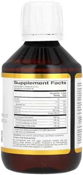 California Gold Nutrition Cod Liver Oil With Omega3 Fatty Acids Epa Dha Vitamins A And D Norwegian Triglyceride Form Natural Lemon 6.7 Fl Oz (200 Ml)