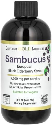 California Gold Nutrition Elderberry Syrup Black Elderberry (Sambucus Nigra) Juice Concentrate Seasonal Immune Support No Artificial Preservatives Or Sweeteners 2500 Mg 8 Fl Oz (240 Ml)