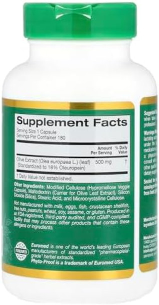 California Gold Nutrition Olive Leaf Extract 500 Mg 18% Oleuropein European Quality Processed In Spain 180 Veggie Capsules California Gold Nutrition Euroherbs