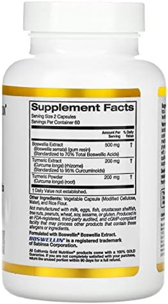 California Gold Nutrition Boswellia Extract Turmeric Curcumin Complex With Turmeric Extract And Turmeric Powder 500 Mg 120 Veggie Capsules (250 Mg Per Capsule)
