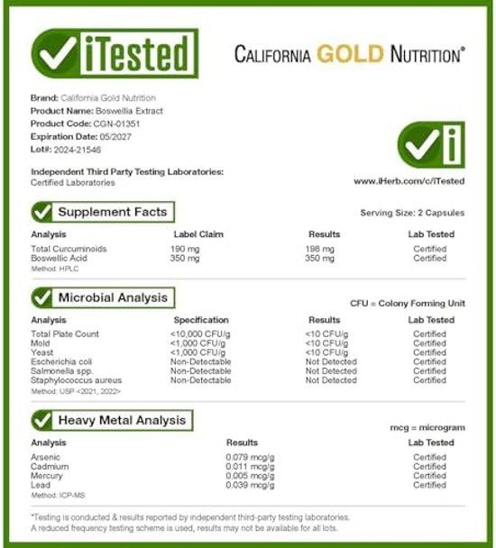 California Gold Nutrition Boswellia Extract Turmeric Curcumin Complex With Turmeric Extract And Turmeric Powder 500 Mg 120 Veggie Capsules (250 Mg Per Capsule)