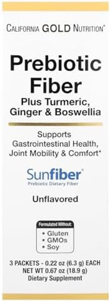 California Gold Nutrition Prebiotic Fiber Plus Turmeric Extract Organic Ginger Extract And Boswellia Extract 3 Packets 0.22 Oz (6.3 G) Each