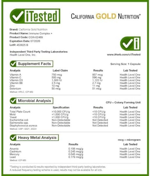 California Gold Nutrition Immune Complex + With Vitamins A C D Plus Zinc And Selenium 180 Veggie Capsules