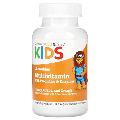 California Gold Nutrition Chewable Multivitamins With Probiotics & Enzymes For Children Assorted Fruit 120 Vegetarian Tablets