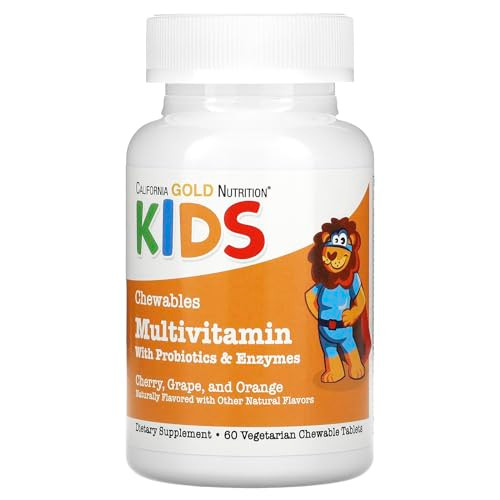California Gold Nutrition Chewable Multivitamins With Probiotics & Enzymes For Children Assorted Fruit 60 Vegetarian Tablets