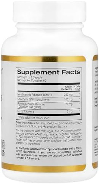 California Gold Nutrition Nicotinamide Riboside Tartrate (Nrt) Complex 60 Veggie Capsules