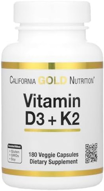 California Gold Nutrition Vitamin D3 + K2 180 Veggie Capsules