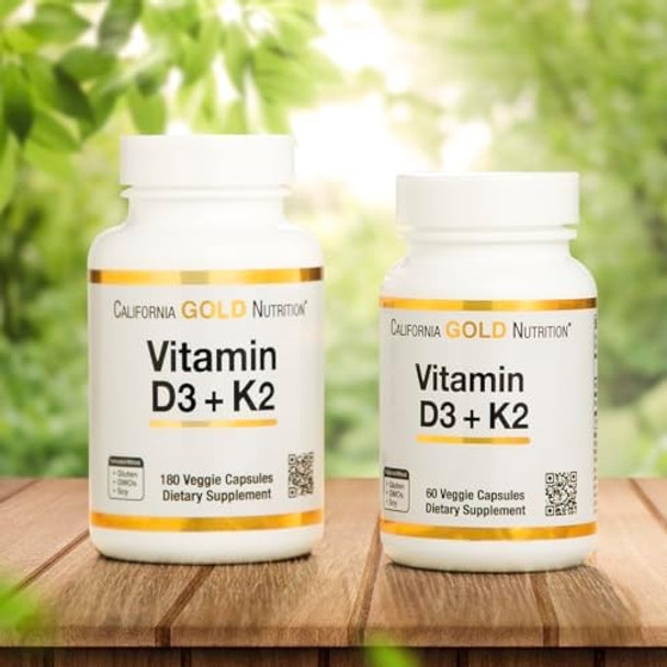 California Gold Nutrition Vitamin D3 + K2 180 Veggie Capsules