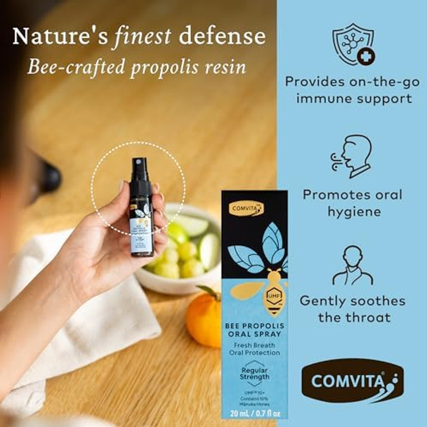 Comvita Bee Propolis Throat Spray Natural Immune Support Soothing Mint Flavor With Zealand Umf 10+ Manuka Honey Antioxidant Dietary Supplement 0.7 Fl Oz