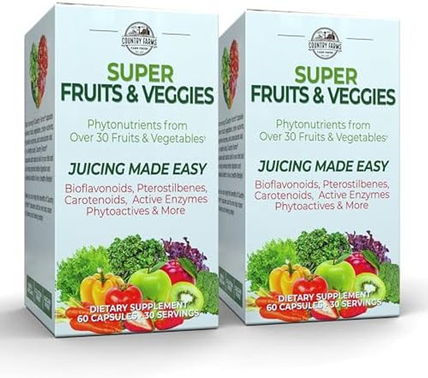 Country Farms Super Fruits And Veggies Capsules Whole Food Supplement Powerful Antioxidant Supports Energy Immune Health Boosts Digestive Health 30 Super Foods 30 Servings