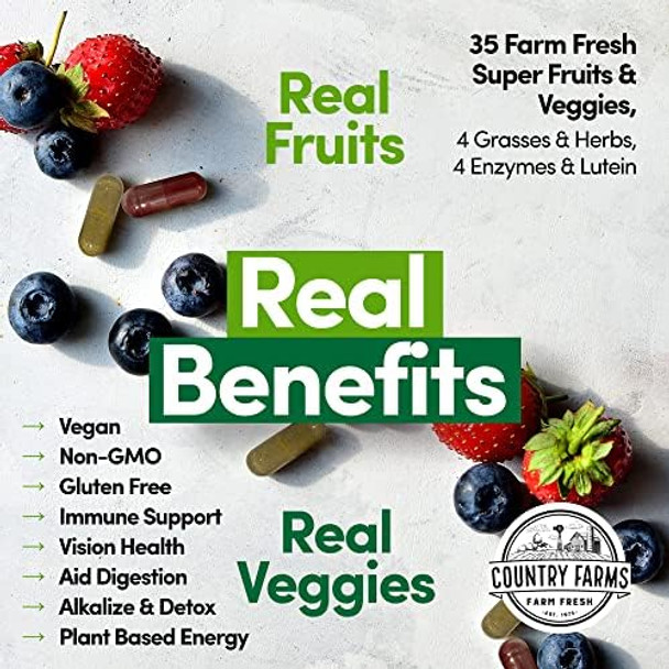 Country Farms Super Fruits And Veggies Capsules Whole Food Supplement Powerful Antioxidant Supports Energy Immune Health Boosts Digestive Health 30 Super Foods 30 Servings