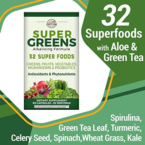 Country Farms Super Greens Fruit Vegetable Probiotics Antioxidants Phytonutrients Beet Root Nitric Oxide Circulation Immune Support Capsules