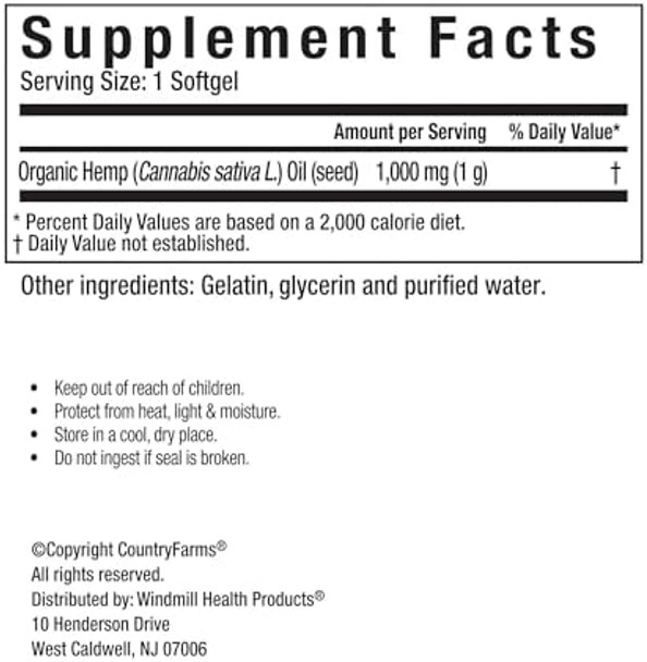 Country Farms Hemp Seed Oil 1000Mg Rich In Omega Ala And Gla Immune Support 90 Count