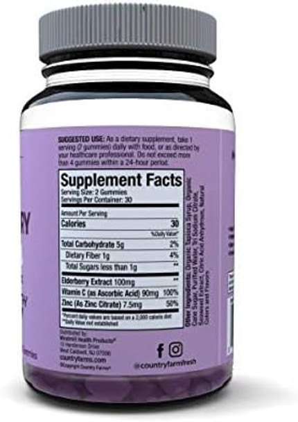 Country Farms Elderberry Gummies With Vitamin C And Zinc Supports Healthy Immune System Rich In Antioxidants Triple Action Immune Blend Berry Flavor 60 Gummies 30 Servings