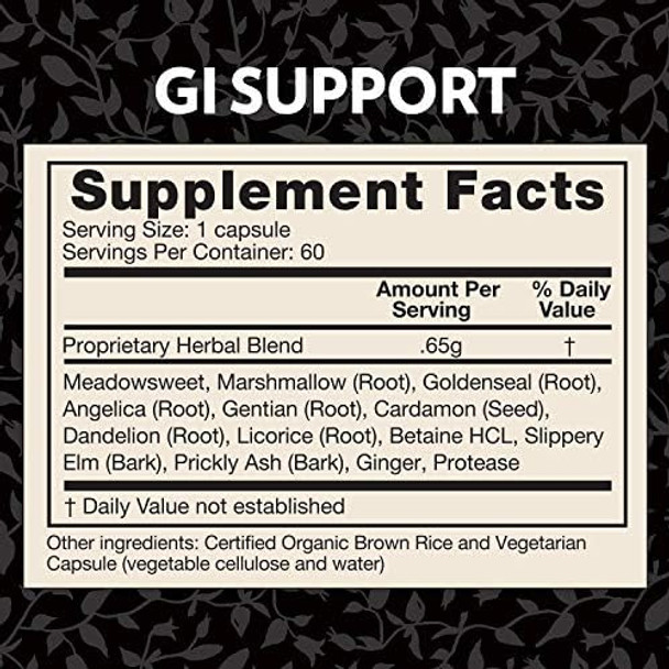 Crystal Star Gi Support Supplement (60 Capsules) Herbal Gut Health Supplement That Soothes Occasional Heartburn And Supports Acid Reflux Ginger Slippery Elm Bark & Betaine Hcl Nongmo