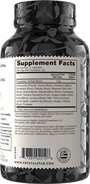 Crystal Star Kidney Care (60 Capsules) Herbal Supplement For Kidney Cleanse Detox & Support Stone Root Gravel Root & Hydrangea Root Nongmo & Gluten