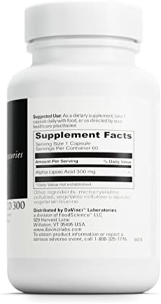 Davinci Labs Alpha Lipoic Acid 300 Dietary Supplement To Support Metabolism And Healthy Collagen Levels With 300 Mg Alpha Lipoic Acid Per Capsule Gluten 60 Vegetarian Capsules