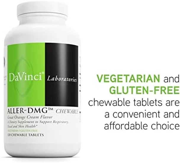 Davinci Labs Allerdmg Chewable Immune Health Support Histamine Aid & Respiratory Support Orange Cream Flavor 120 Chewable Vegetarian Tablets (60 Servings)
