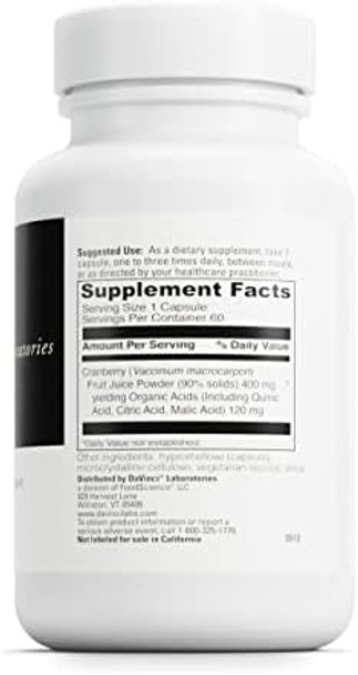 Davinci Labs Cranberry Urinary Tract Health Support Cranberry Extract With Quinic Citric & Malic Acid Vegetarian Gluten 60 Capsules
