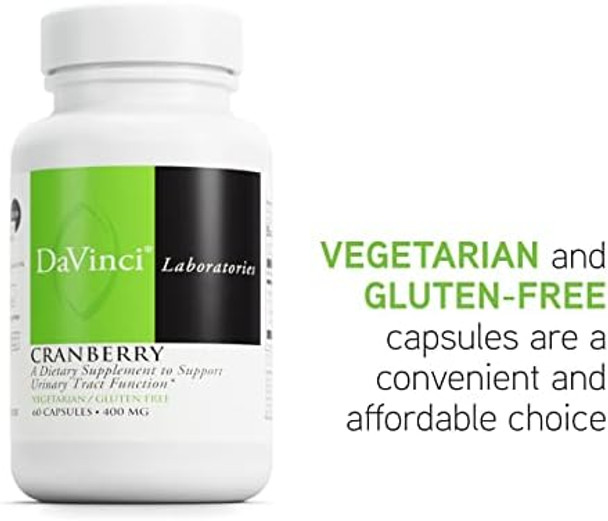 Davinci Labs Cranberry Urinary Tract Health Support Cranberry Extract With Quinic Citric & Malic Acid Vegetarian Gluten 60 Capsules