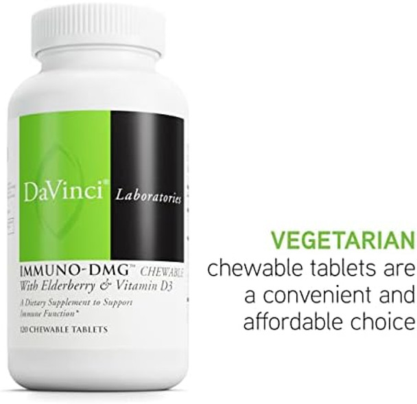 Davinci Labs Immunodmg Chewable With Elderberry And Vitamin D3 Dietary Supplement To Support Cell And Immune Health With Vitamin C D3 E Black Elderberry Dmg And More 120 Chewable Tablets