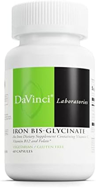 Davinci Labs Iron Bisglycinate Gentle Iron Supplement For Women & Men Help Support Hemoglobin Production & Normal Energy Levels With Vitamin C & More Vegan 60 Vegetarian Capsules