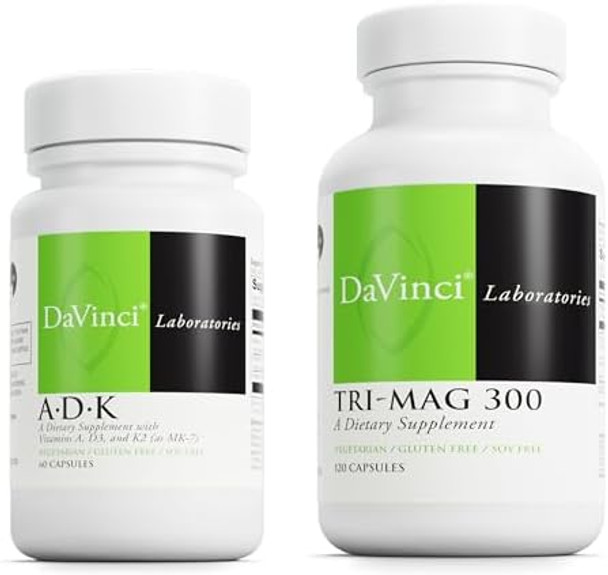 Davinci Labs Daily Nutrients Bundle: Adk (60 Caps) & Trimag 300 (120 Caps) Helps Support Bone Health Adrenal Health Heart Health & More Vegetarian Gluten Soy Davinci Labs Daily Nutrients Bundle: Adk (60 Caps) & Trimag 300 (120 Caps) Helps Support Bone Health Adrenal Health Heart Health & More Vegetarian Gluten Soy