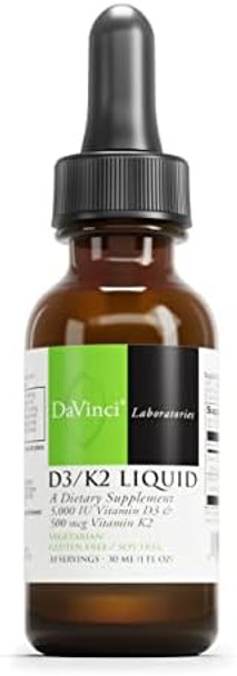 Davinci Labs D3/K2 Liquid Liquid Vitamin D & Vitamin K Supplement For Bone Health Heart Support & Calcium Absorption 30Ml (30 Servings)
