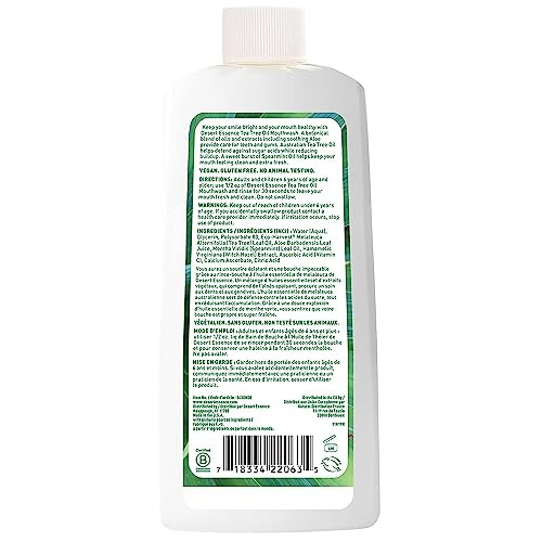 Desert Essence Alcohol Mouthwash With Tea Tree Oil And Aloe Sugar Oral Rinse To Provide Botanical Care For Teeth & Gums Vegan Nongmo Sls Gluten Spearmint Flavor 8Oz