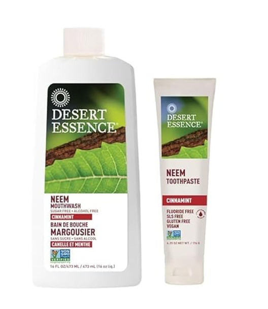 Desert Essence Neem Cinnamint Mouthwash & Toothpaste Bundle Complete Oral Care With Refreshing Taste