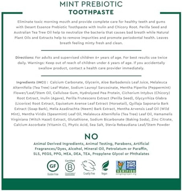 Desert Essence Prebiotic Plantbased Whitening Toothpaste Nongmo Gluten Cruelty 6.25 Oz Desert Essence Prebiotic Plantbased Whitening Toothpaste Nongmo Gluten Cruelty 6.25 Oz