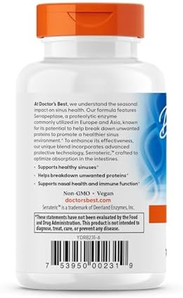 Doctors Best High Potency Serrapeptase Supports Sinus Health 120000 Spu Nongmo Vegan 90 Veggie Caps