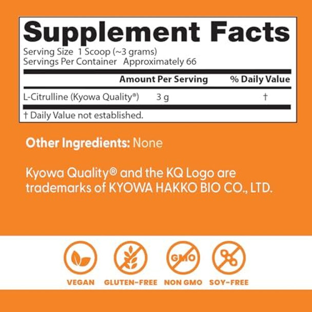 Doctors Best Lcitrulline Powder (Kyowa Quality) Supports Circulatory Health Nongmo Gluten Soy Vegan Net Wt. 7 Oz (200 Grams)
