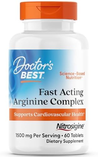 Doctor'S Best Fast Acting Arginine Complex W/Nitrosigine Boost Nitric Oxide Blood Flow & Vessel Flexibility Nongmo Vegan Gluten 750Mg White (Drb00406) Tablet 60 Count