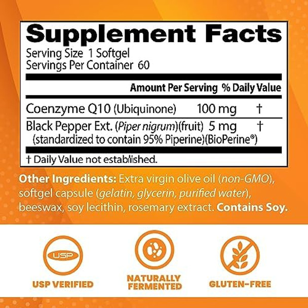 Doctor'S Best High Absorption Coq10 With Bioperine Gluten Naturally Fermented Heart Health Energy Production 100 Mg 120 Count