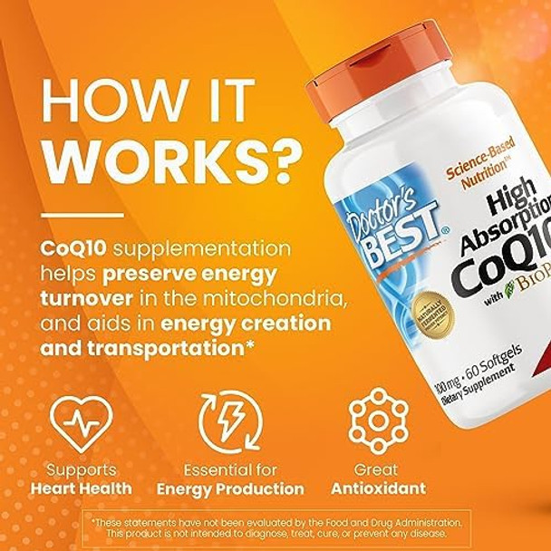 Doctor'S Best High Absorption Coq10 With Bioperine Gluten Naturally Fermented Heart Health Energy Production 100 Mg 120 Count
