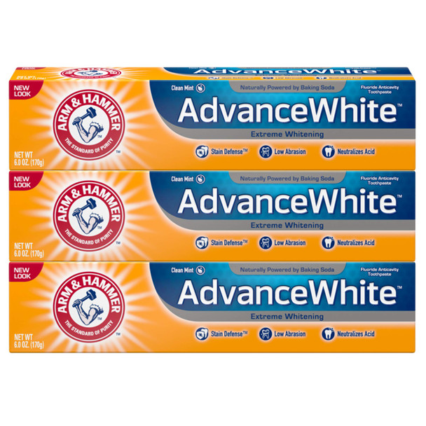 ARM & HAMMER Advanced White Extreme Whitening Toothpaste, TRIPLE PACK (Contains Three 6oz Tubes) -Clean Mint - Fluoride Toothpaste