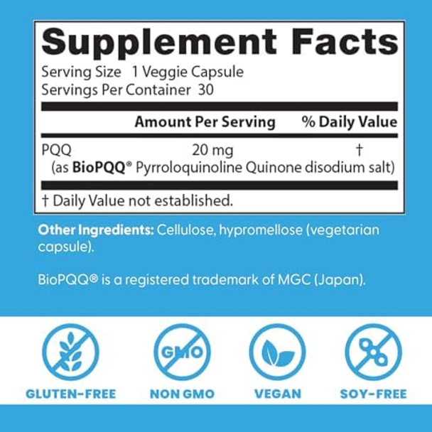 Doctors Best Pqq With Biopqq Nervous System Support Nongmo Gluten Soy Vegan 30 Veggie Caps
