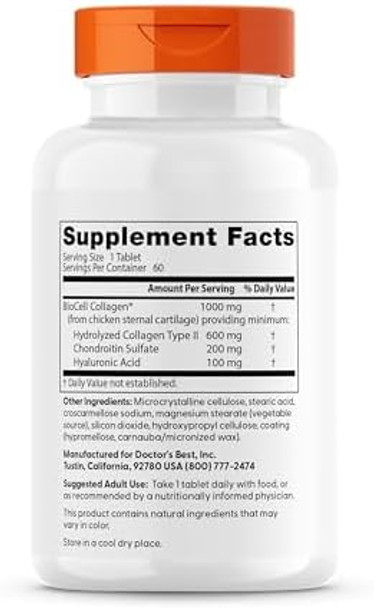 Doctor'S Best Hyaluronic Acid With Chondroitin Sulfate Featuring Biocell Collagen Nongmo Gluten Soy Joint Support