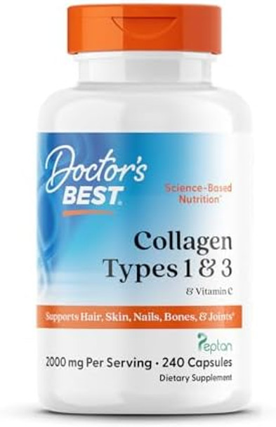 Doctor'S Best Collagen Types 1 & 3 With Vitamin C Nongmo Gluten Soy Supports Hair Skin Nails Tendons & Bones 500 Mg 240 Caps (Drb00263)
