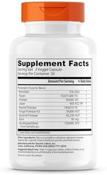 Doctors Best Proteolytic Enzymes Broad Spectrum Proteolytic Enzyme Formulation Nongmo Vegetarian 90 Delayed Release Veggie Caps