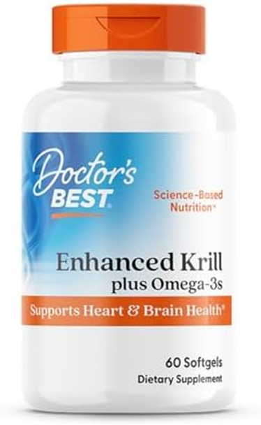 Doctors Best Enhanced Wild Caught Antarctic Krill (Superba2) Plus Omega3S Supports Heart & Brain Health Nongmo Gluten 60 Softgels