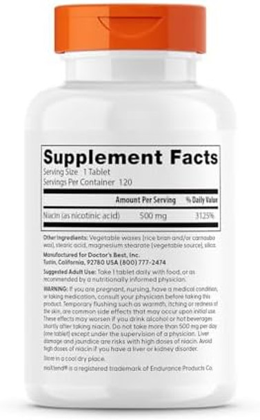 Doctors Best Sustainedrelease Niacin With Niaxtend Supports Heart Health Nongmo Gluten Vegan 120 Tablets