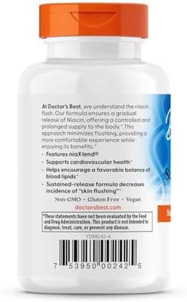Doctors Best Sustainedrelease Niacin With Niaxtend Supports Heart Health Nongmo Gluten Vegan 120 Tablets