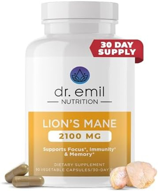 Dr. Emil Nutrition 2100Mg Organic Lions Mane Supplement Capsules Focus Mental Clarity & Cognition Nootropic Lion'S Mane Mushroom Supplement With Organic Lions Mane