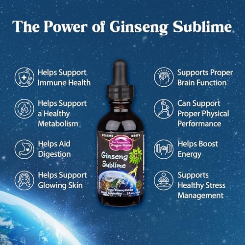 Dragon Herbs Ginseng Sublime Dropsall Natural Extract Supplement To Support Energy Stress Focus Skin Endurance Lungs Immune Healthamerican Red And White Ginseng2 Fl. Oz