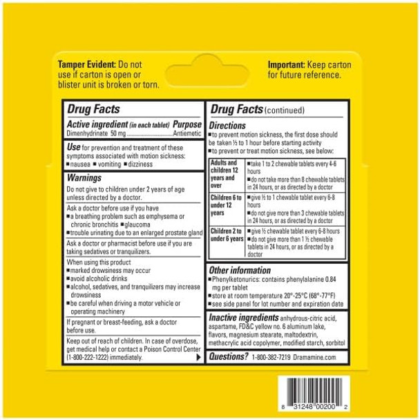 Dramamine Motion Sickness Relief Chewable Prevents And Relieves Nausea Dizziness & Vomiting Orange Flavor 4 Count (Travel & Trial Size) (Pack Of 3)