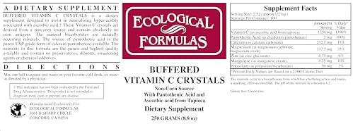 Ecological Formulas Buffered Vitamin C Crystals For Sensitive Stomachs Effervescent Tapioca Crystal Powder (8.8 Oz X 2 Bottles)