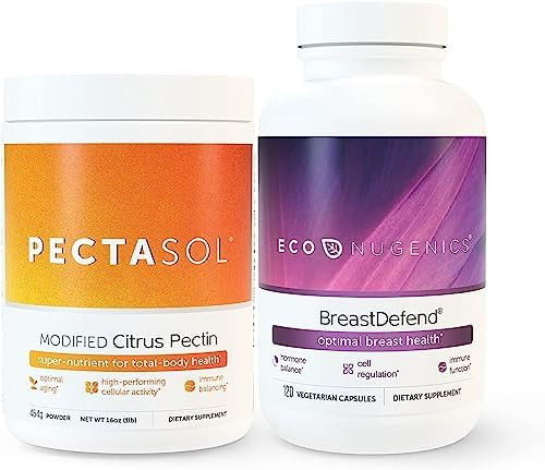 Econugenics Promotes Breast Health & Cellular Support Breastdefend 120 Capsules + Pectasolc Modified Citrus Pectin 454 Grams Bundle